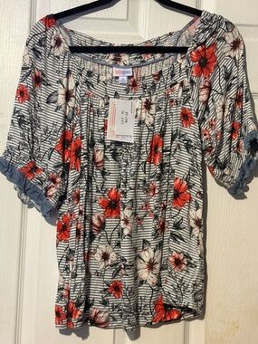 LuLaRoe Lily Floral Top in Red, White, Green, and Blue